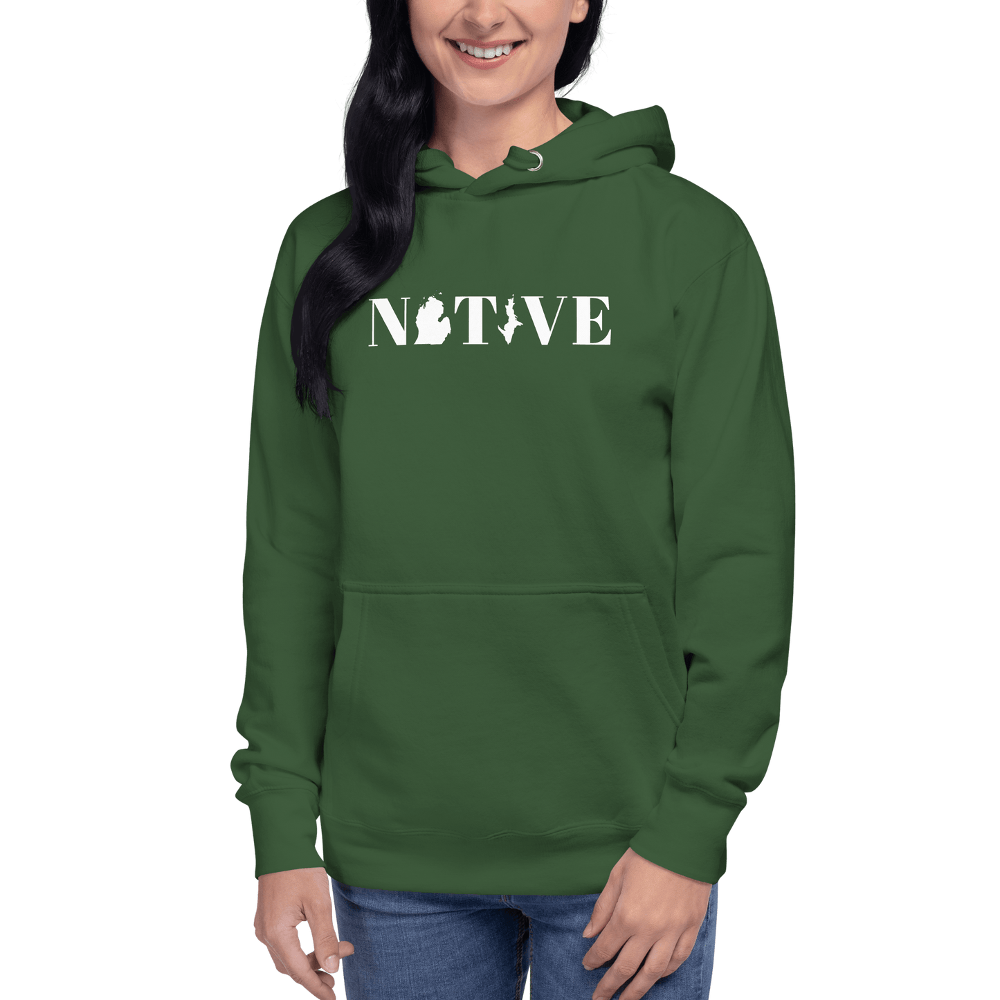 Michigan 'Native' Hoodie (White/Navy Didone Font) | Unisex Premium - Circumspice Michigan