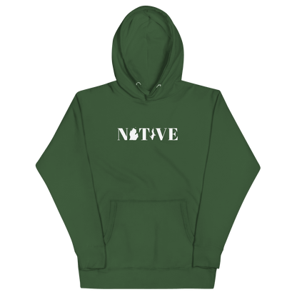 Michigan 'Native' Hoodie (White/Navy Didone Font) | Unisex Premium - Circumspice Michigan