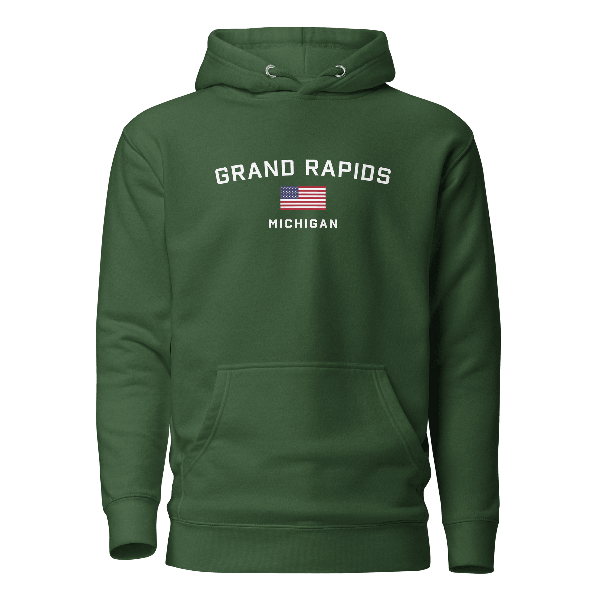 'Grand Rapids Michigan' Hoodie (w/ USA Flag) | Unisex Premium - Circumspice Michigan