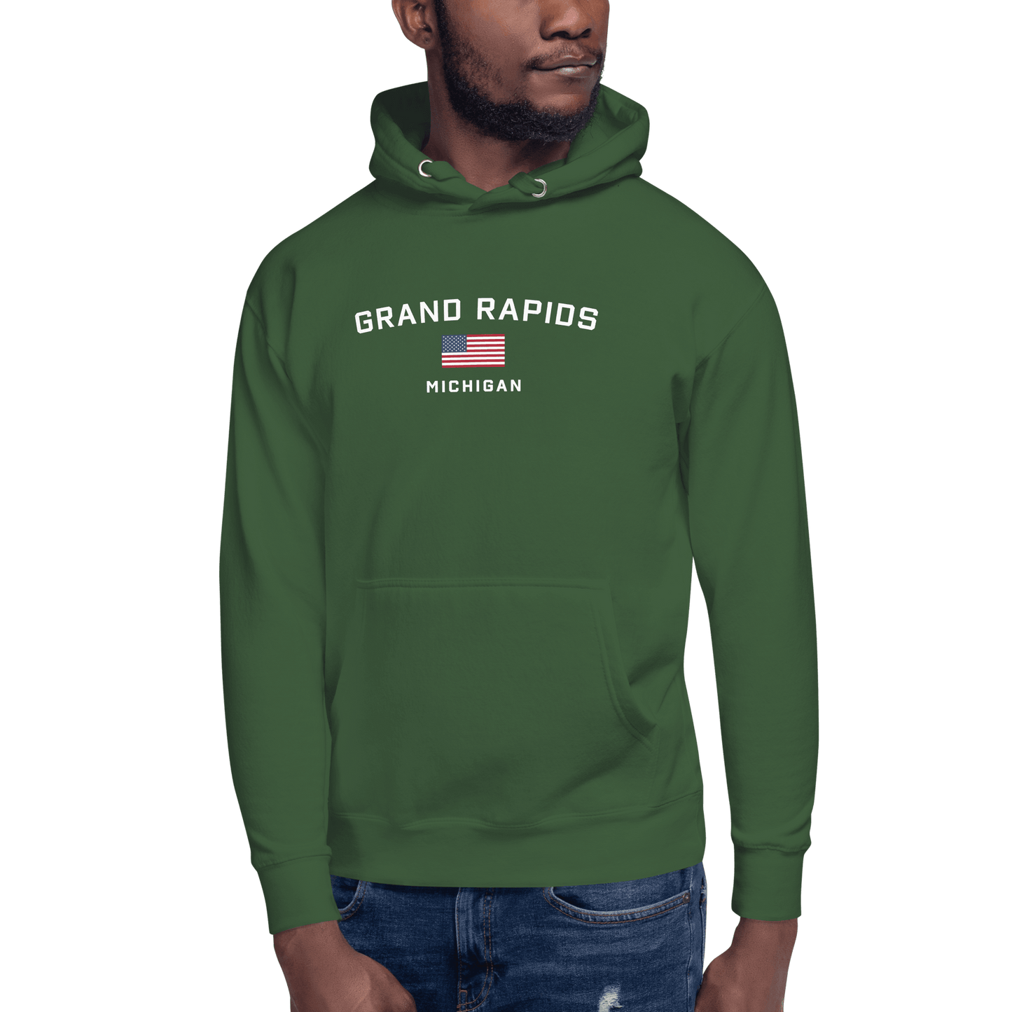 'Grand Rapids Michigan' Hoodie (w/ USA Flag) | Unisex Premium - Circumspice Michigan