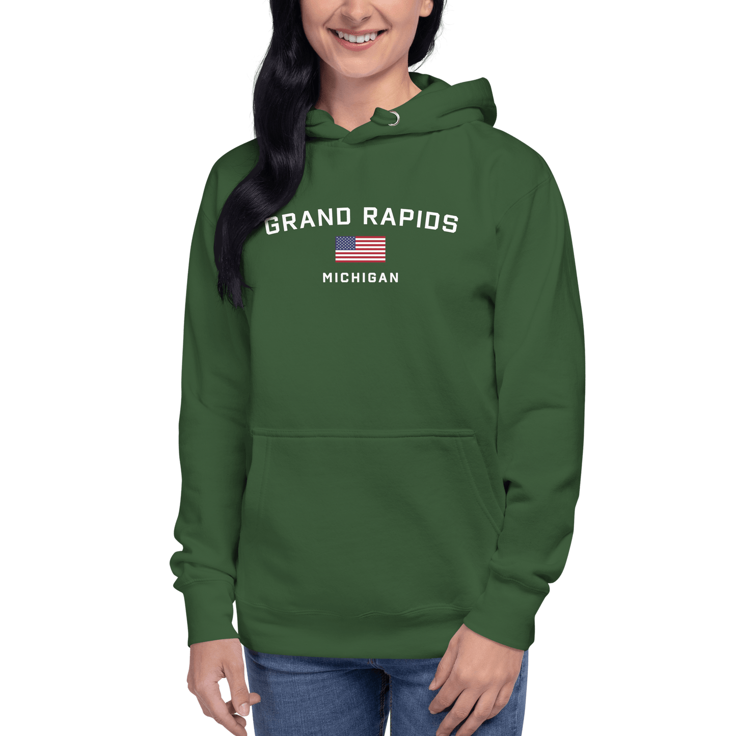 'Grand Rapids Michigan' Hoodie (w/ USA Flag) | Unisex Premium - Circumspice Michigan