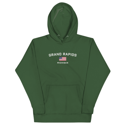 'Grand Rapids Michigan' Hoodie (w/ USA Flag) | Unisex Premium - Circumspice Michigan