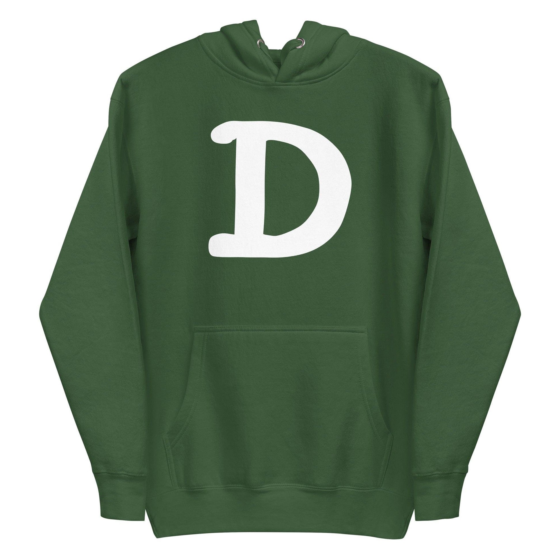 Detroit 'Old French D' Hoodie (White/Navy Full Body Outline) | Unisex Premium - Circumspice Michigan