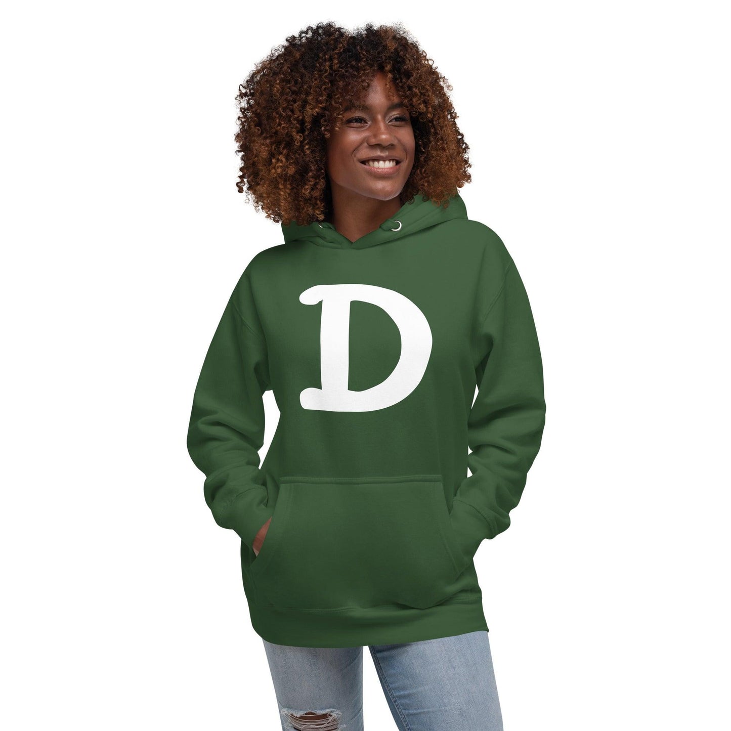 Detroit 'Old French D' Hoodie (White/Navy Full Body Outline) | Unisex Premium - Circumspice Michigan