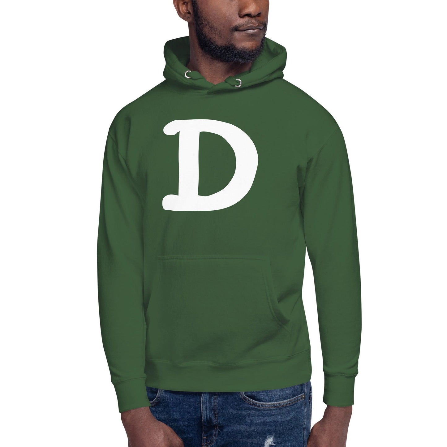 Detroit 'Old French D' Hoodie (White/Navy Full Body Outline) | Unisex Premium - Circumspice Michigan