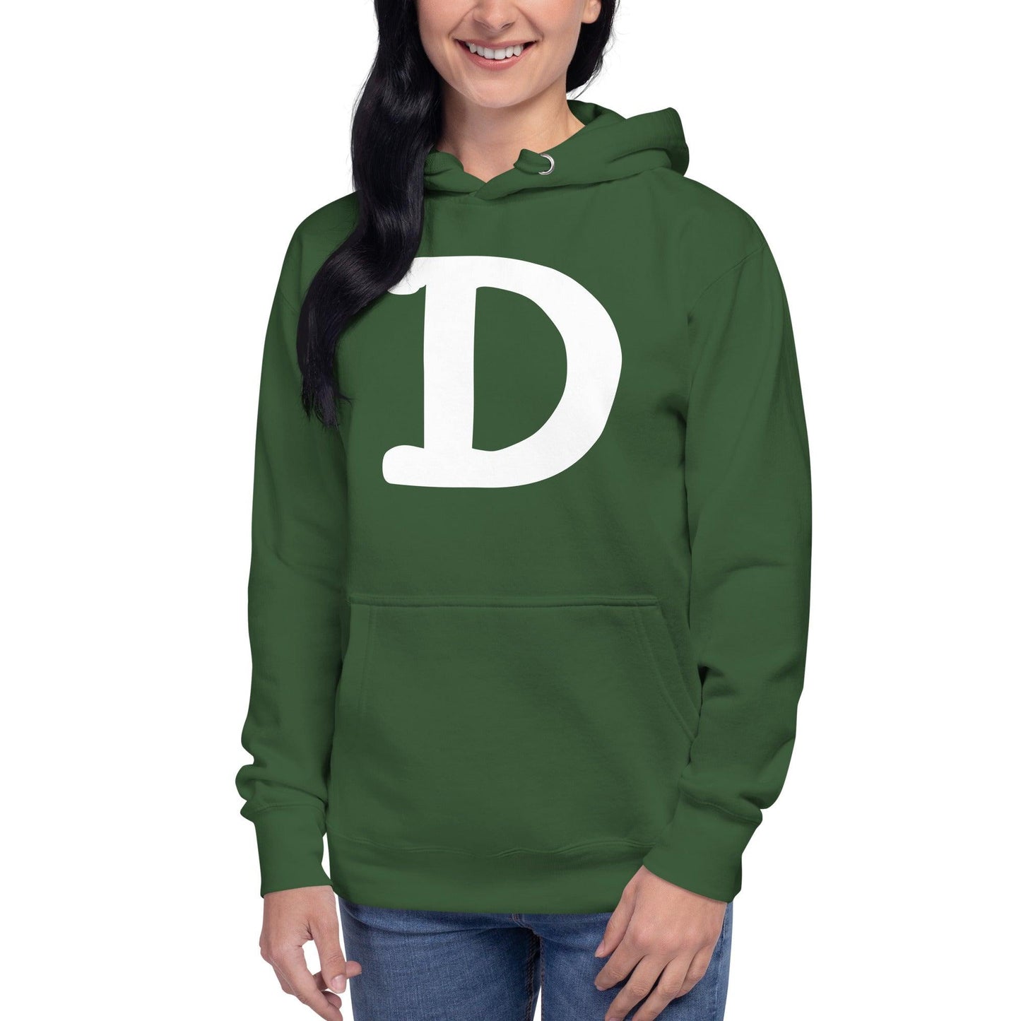 Detroit 'Old French D' Hoodie (White/Navy Full Body Outline) | Unisex Premium - Circumspice Michigan