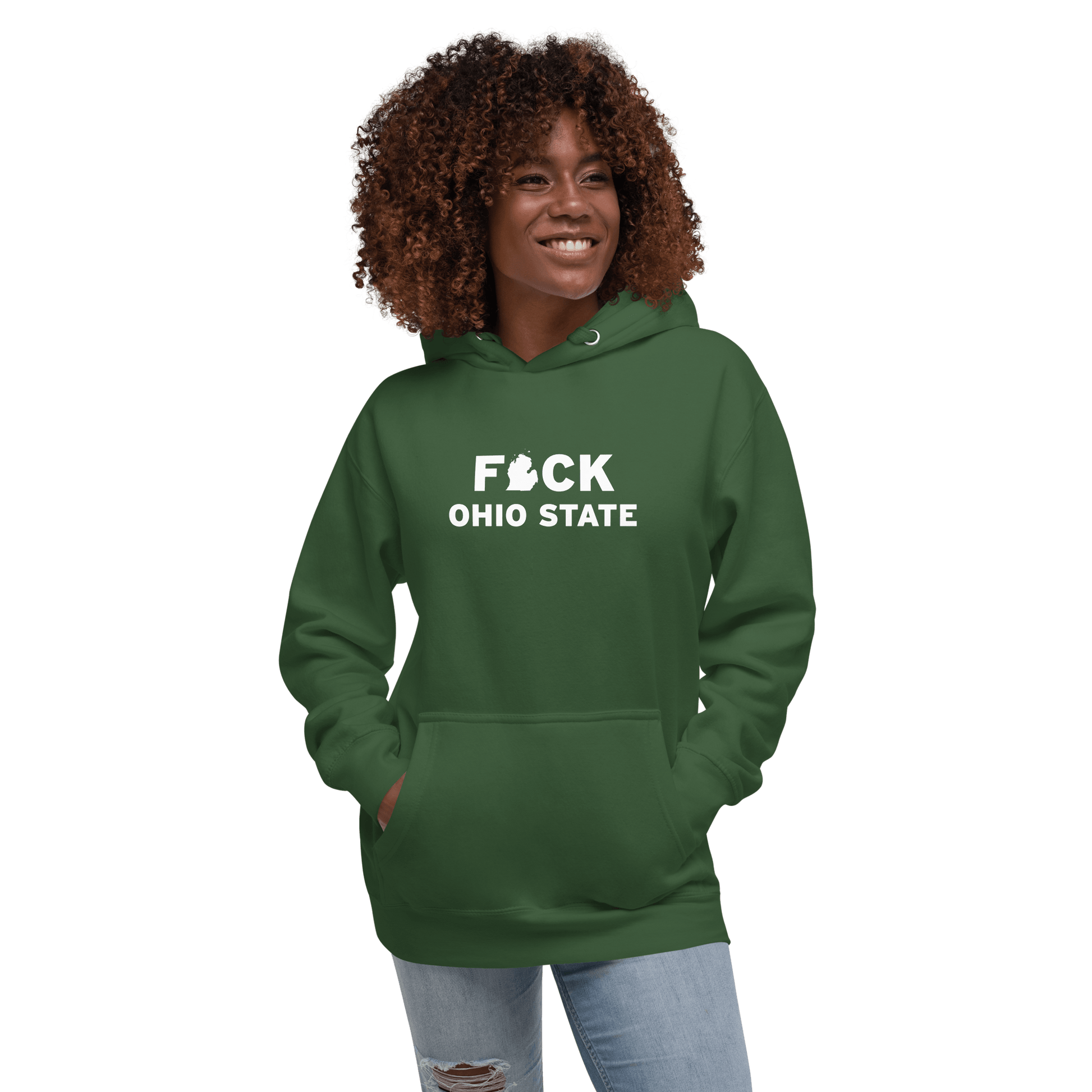 'F*ck Ohio State' Hoodie (White/Navy Type w/ Lower Peninsula Outline ) | Unisex Premium - Circumspice Michigan