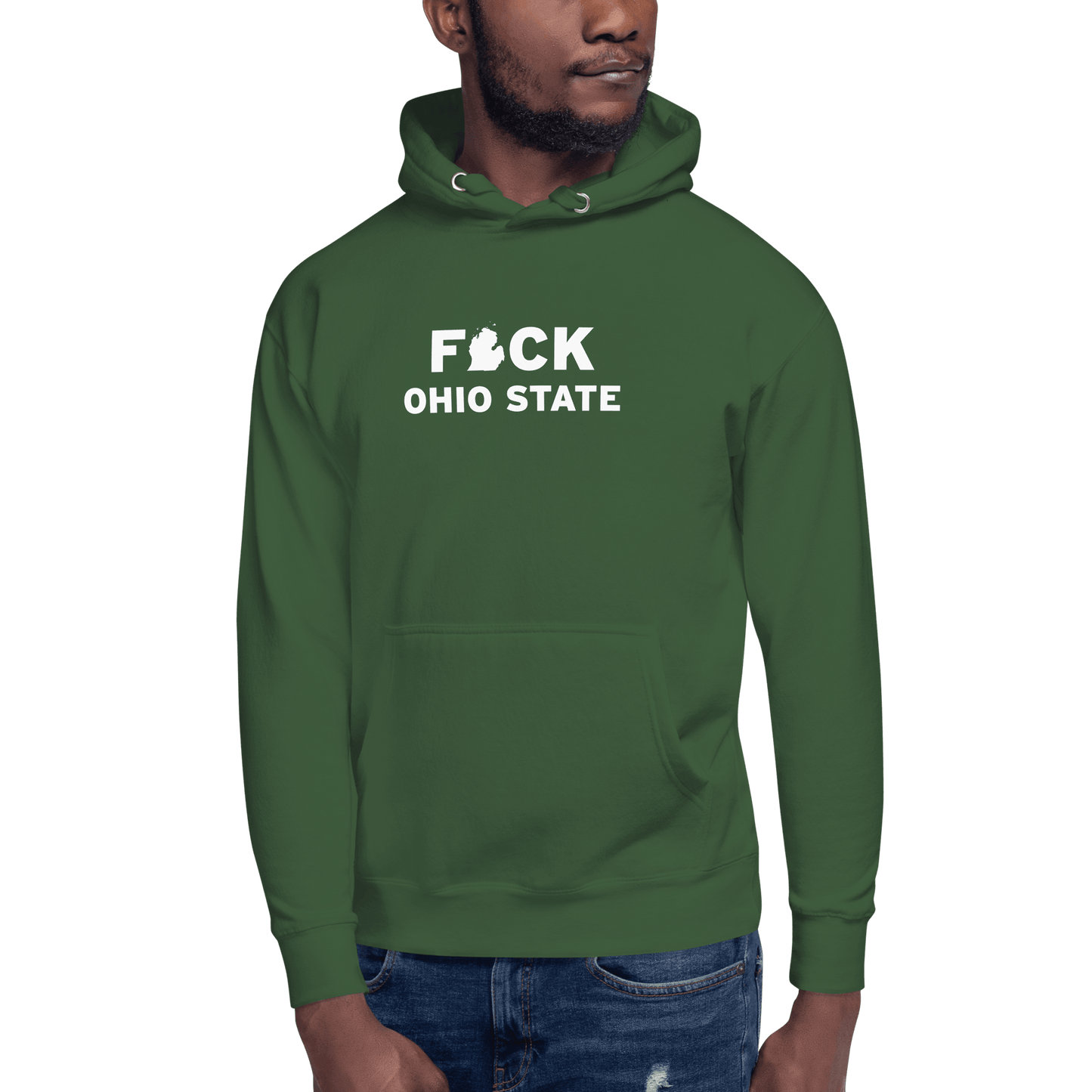 'F*ck Ohio State' Hoodie (White/Navy Type w/ Lower Peninsula Outline ) | Unisex Premium - Circumspice Michigan