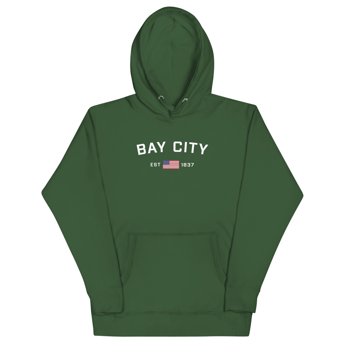 'Bay City EST 1837' Hoodie (w/ USA Flag Outline) | Unisex Premium - Circumspice Michigan