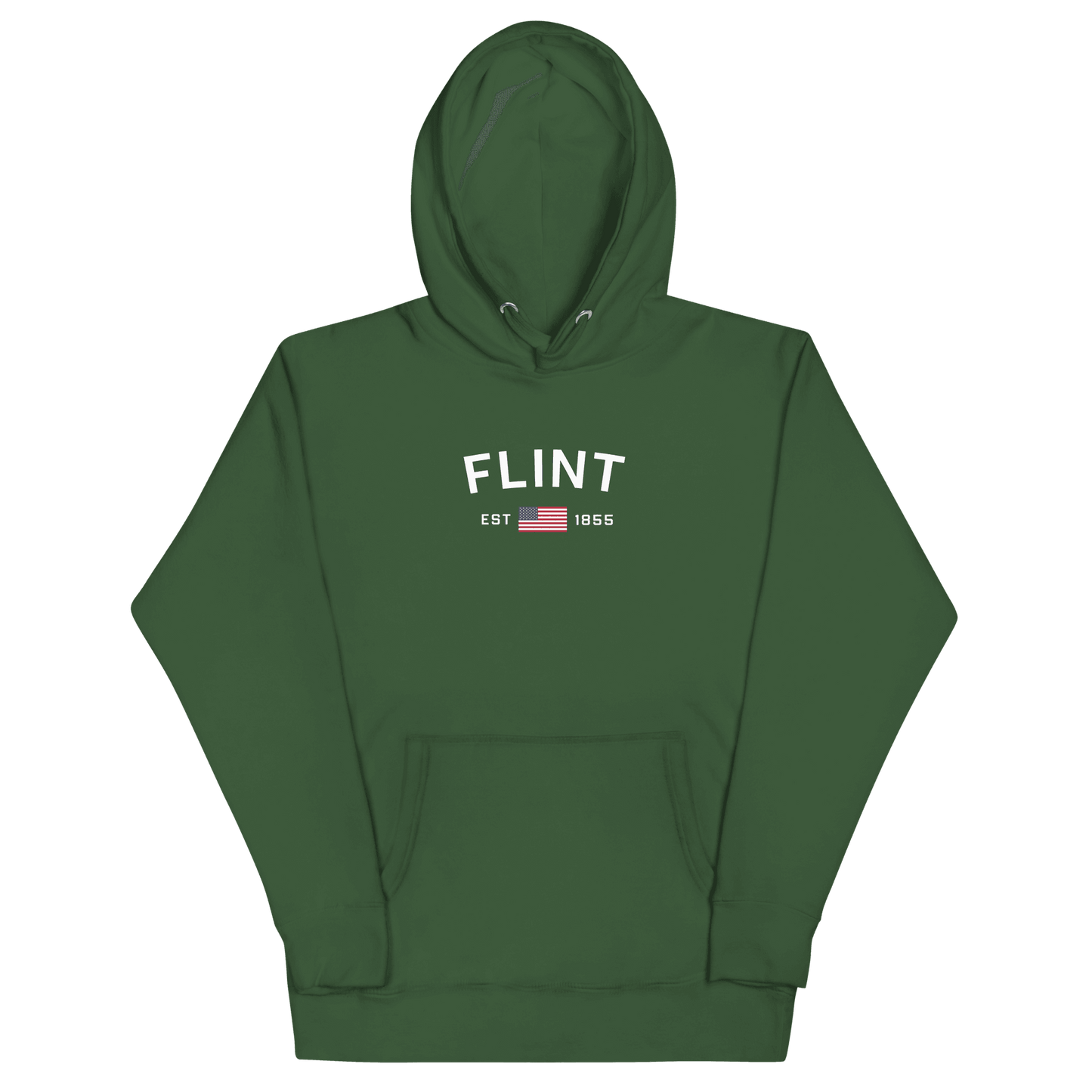 'Flint EST 1855' Hoodie (w/ USA Flag Outline) | Unisex Premium - Circumspice Michigan