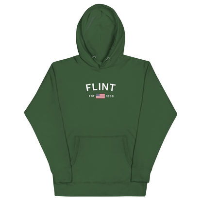 'Flint EST 1855' Hoodie (w/ USA Flag Outline) | Unisex Premium - Circumspice Michigan