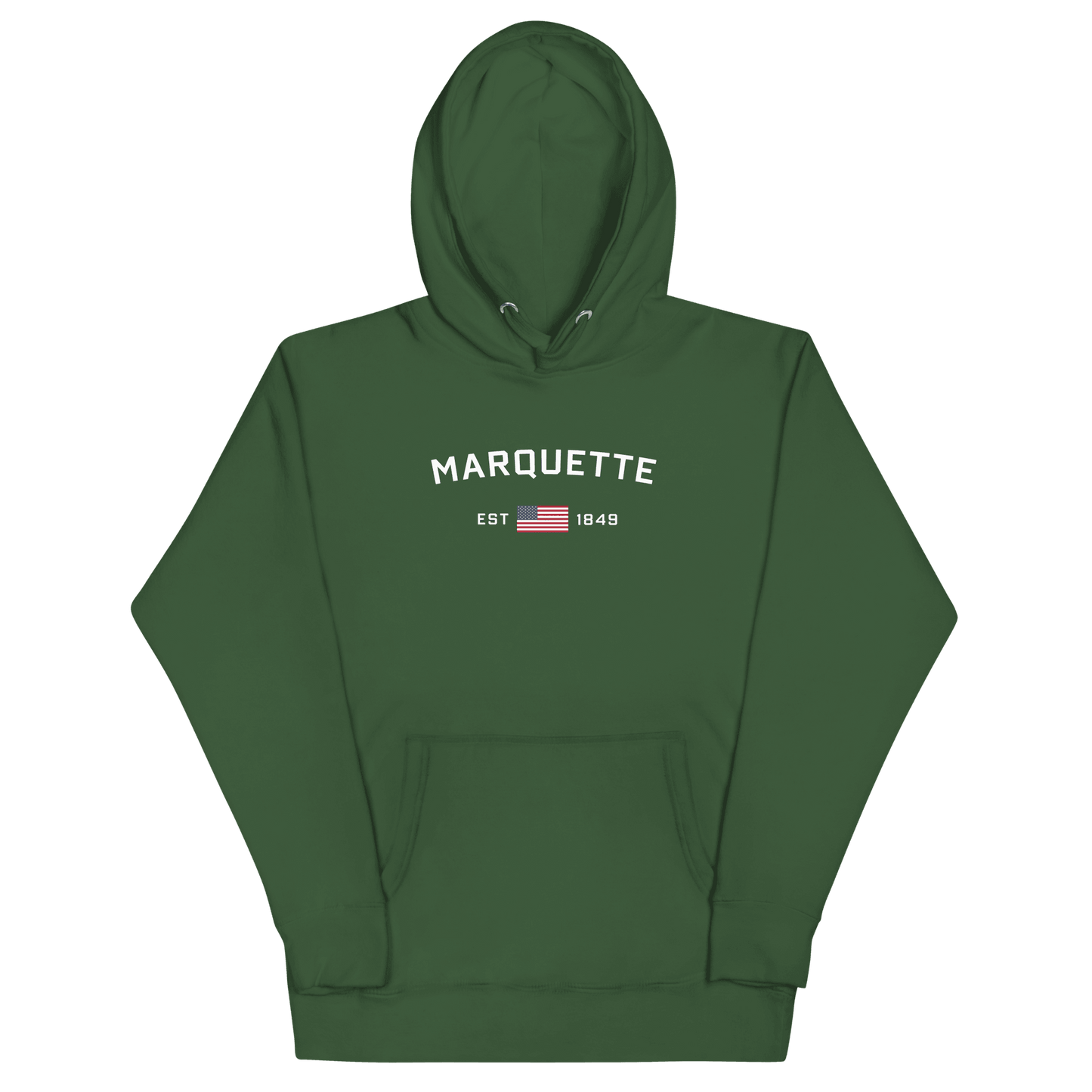 'Marquette EST 1849' Hoodie (w/ USA Flag Outline) | Unisex Premium - Circumspice Michigan