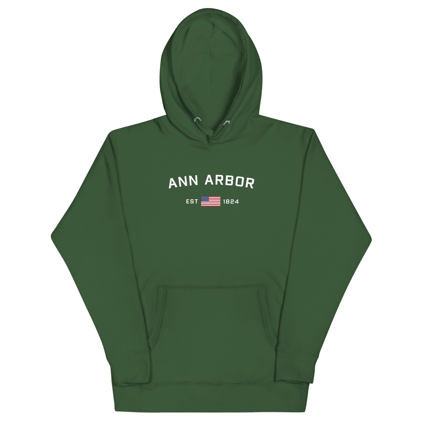 'Ann Arbor EST 1824' Hoodie (w/ USA Flag Outline) | Unisex Premium - Circumspice Michigan