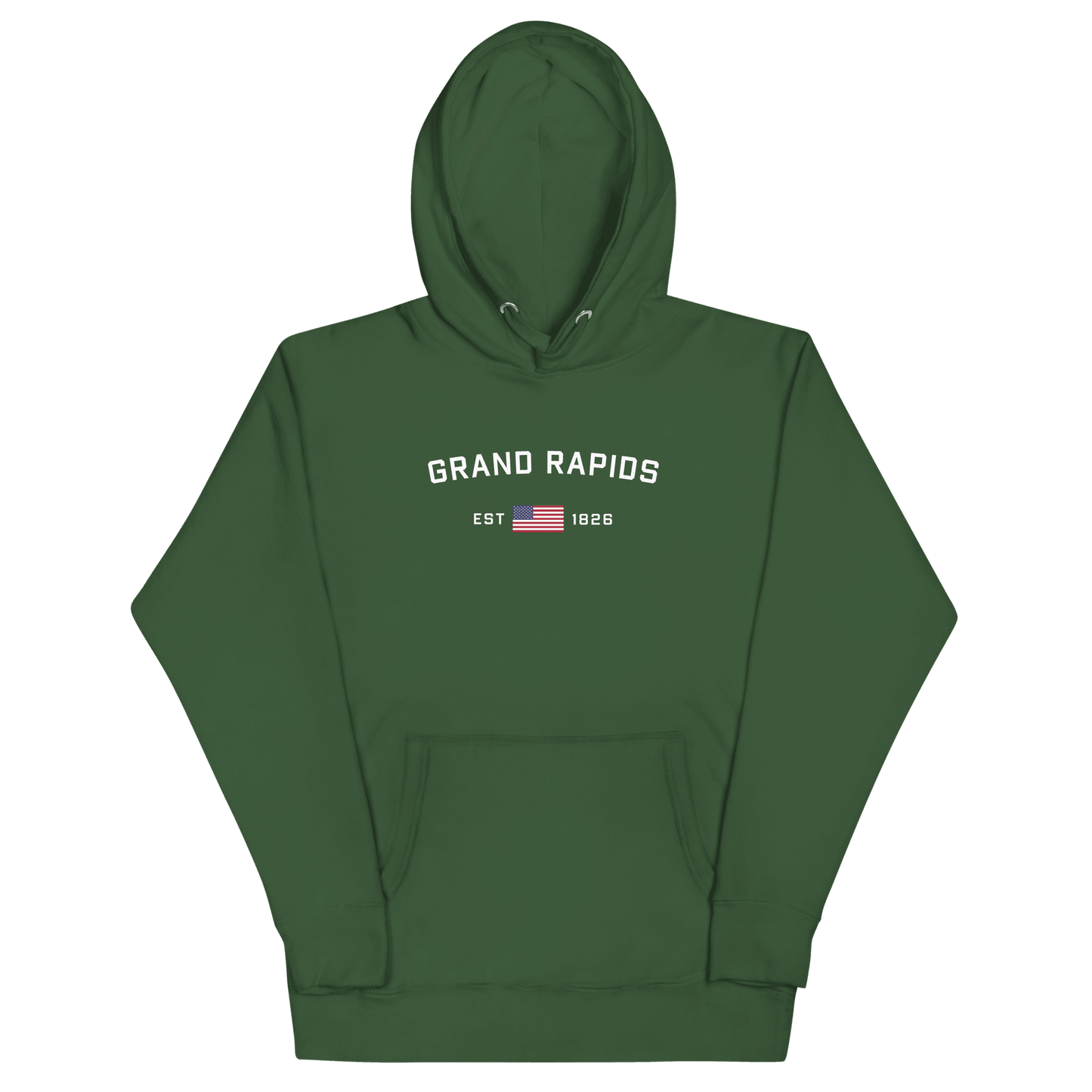 'Grand Rapids EST 1826' Hoodie (w/ USA Flag Outline) | Unisex Premium - Circumspice Michigan