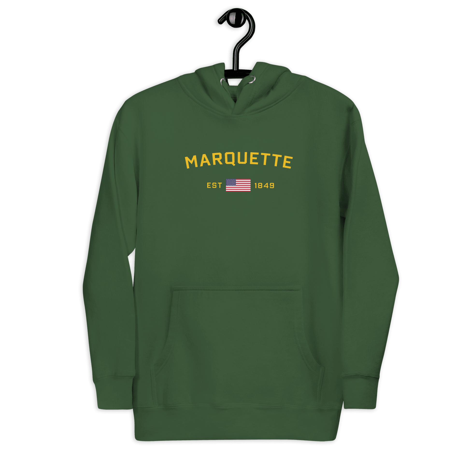 'Marquette EST 1849' Hoodie (Gold Type w/ USA Flag Outline) | Unisex Premium - Circumspice Michigan