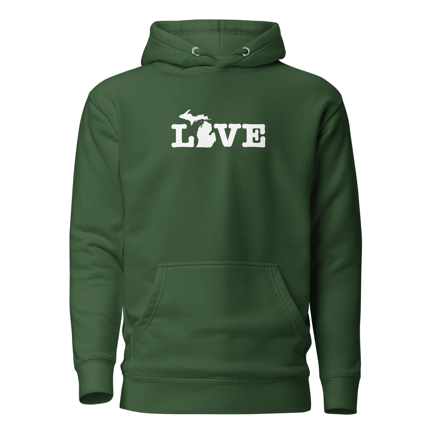 Michigan 'Love' Hoodie (Typewriter Font w/MI Outline) | Unisex Premium - Circumspice Michigan