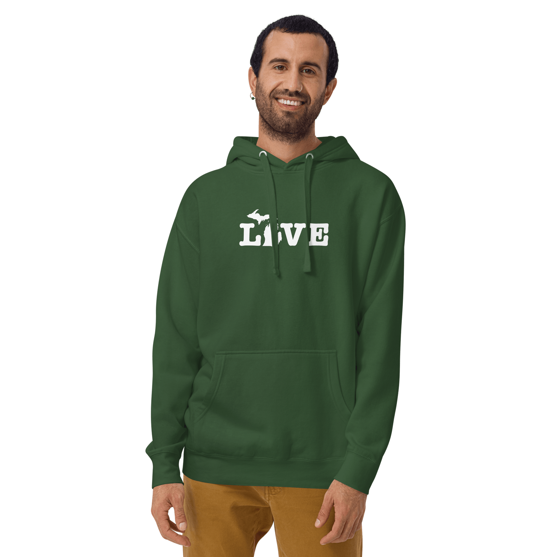 Michigan 'Love' Hoodie (Typewriter Font w/MI Outline) | Unisex Premium - Circumspice Michigan