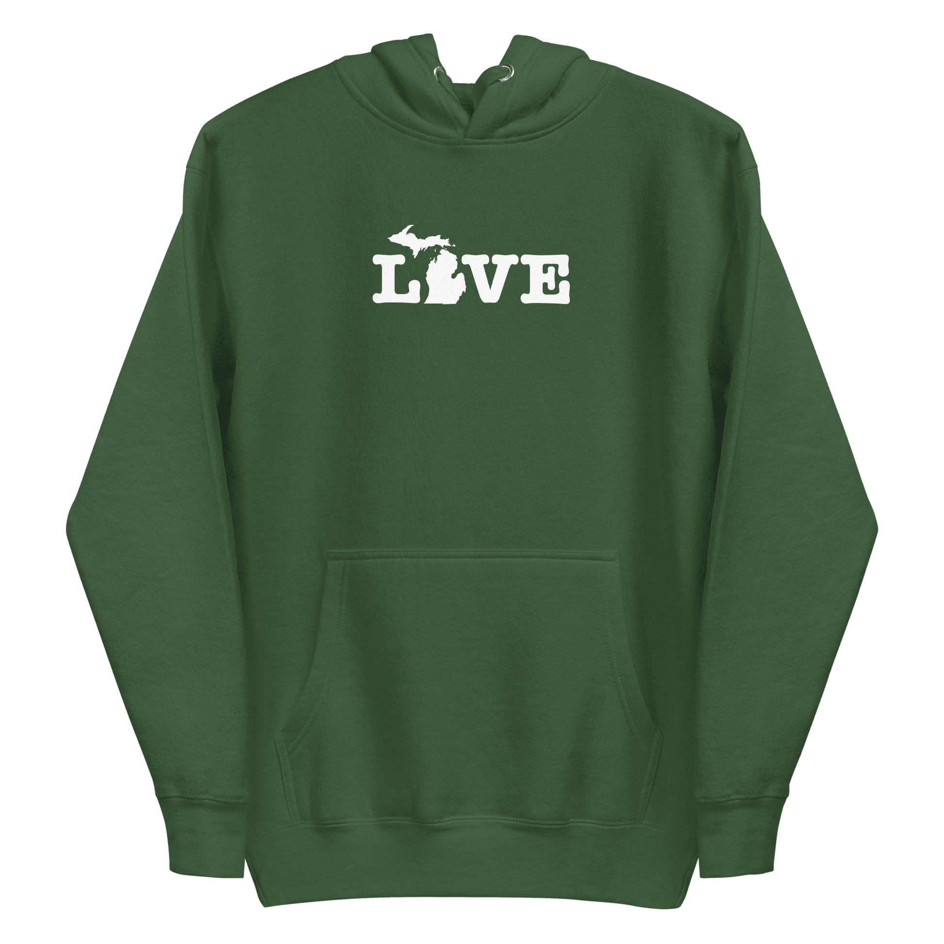 Michigan 'Love' Hoodie (Typewriter Font w/MI Outline) | Unisex Premium - Circumspice Michigan