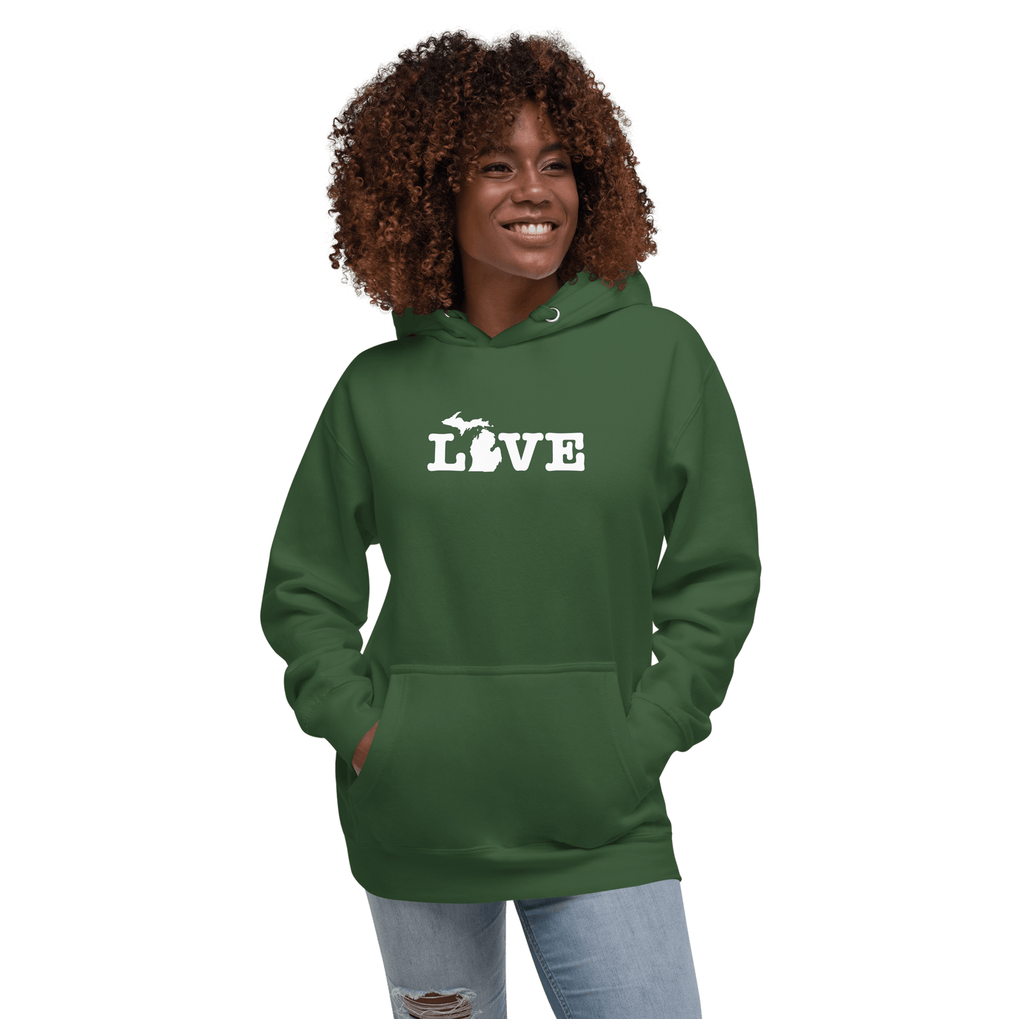 Michigan 'Love' Hoodie (Typewriter Font w/MI Outline) | Unisex Premium - Circumspice Michigan