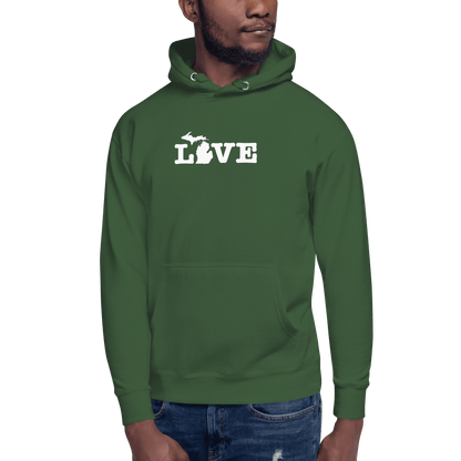 Michigan 'Love' Hoodie (Typewriter Font w/MI Outline) | Unisex Premium - Circumspice Michigan