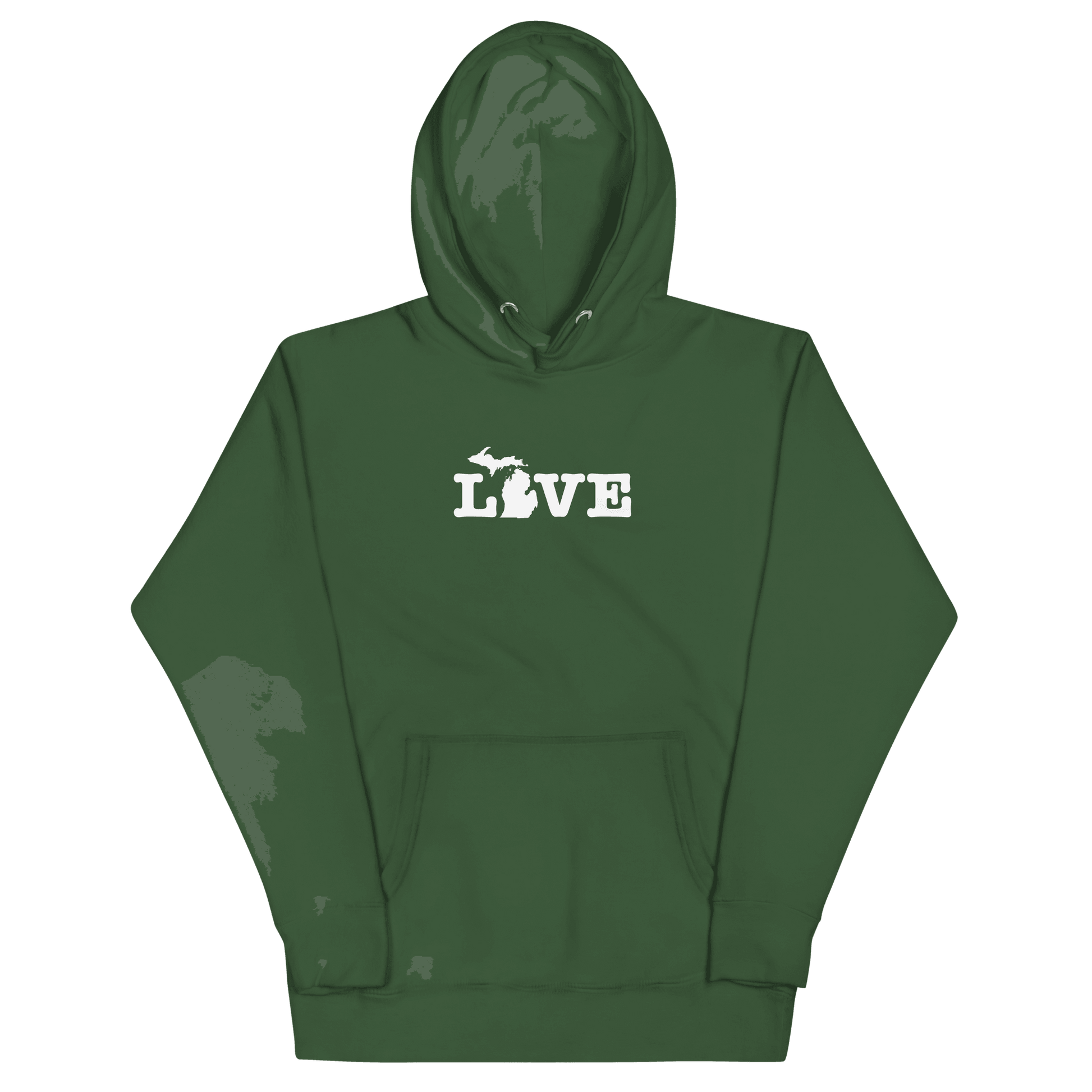 Michigan 'Love' Hoodie (Typewriter Font w/MI Outline) | Unisex Premium - Circumspice Michigan