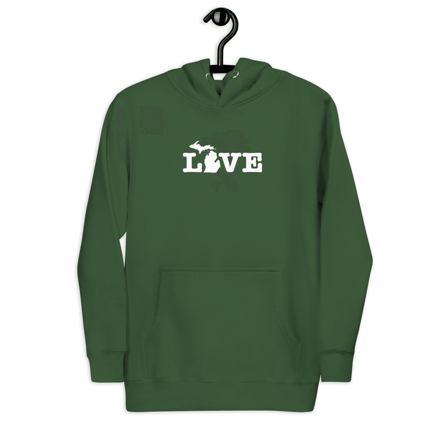 Michigan 'Love' Hoodie (Typewriter Font w/MI Outline) | Unisex Premium - Circumspice Michigan