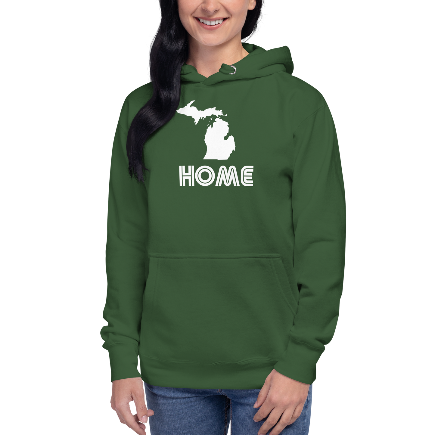 Michigan 'Home' Unisex Premium Hoodie (1970s Audiophile Font w/MI Outline)