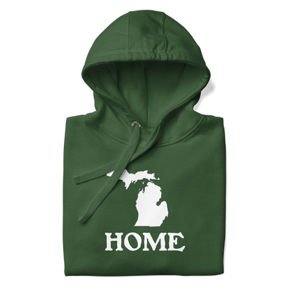 Michigan 'Home' Unisex Premium Hoodie (Woodcut Font w/ MI Outline)