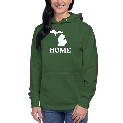 Michigan 'Home' Unisex Premium Hoodie (Woodcut Font w/ MI Outline)