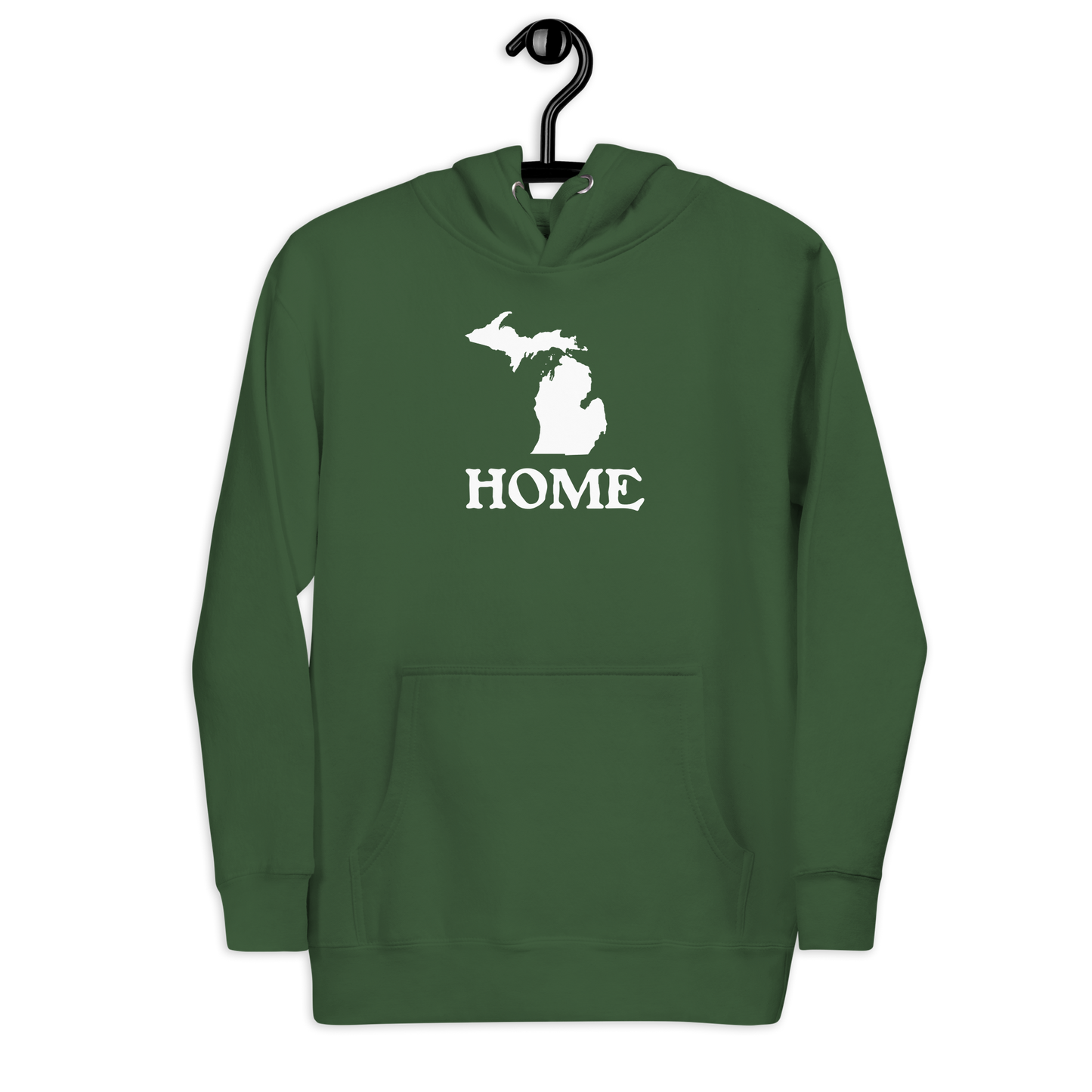 Michigan 'Home' Unisex Premium Hoodie (Woodcut Font w/ MI Outline)