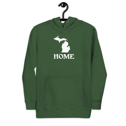 Michigan 'Home' Unisex Premium Hoodie (Woodcut Font w/ MI Outline)