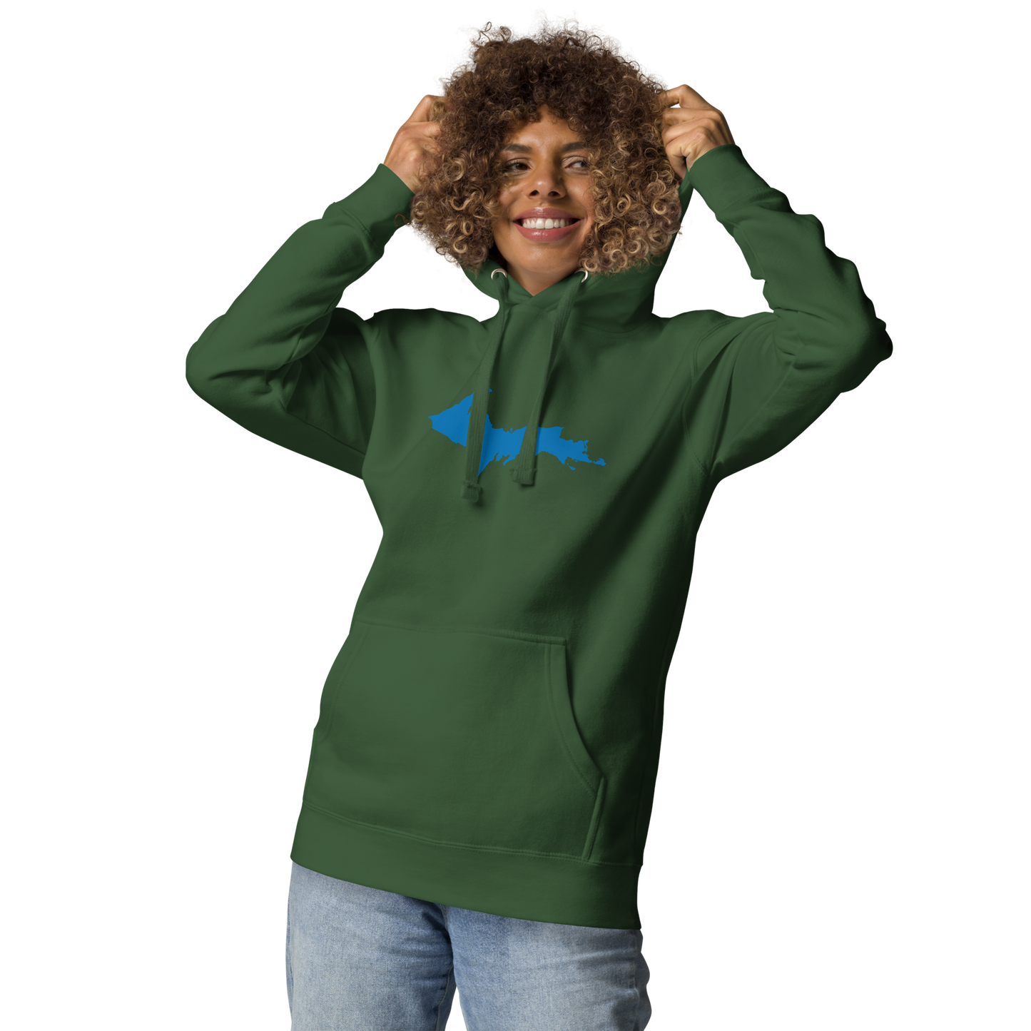 Michigan Upper Peninsula Hoodie (w/ Azure UP Outline) | Unisex Premium