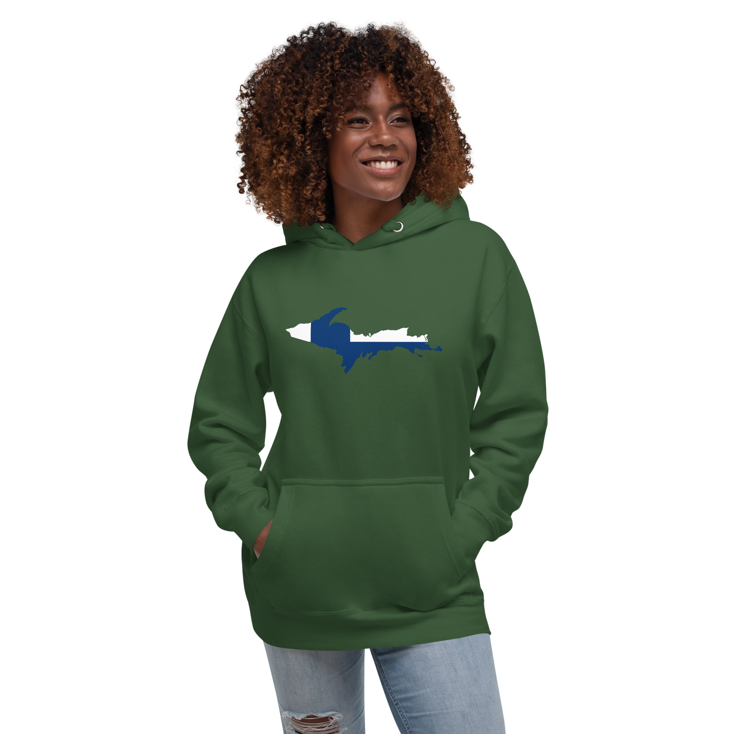 Michigan Upper Peninsula Hoodie (w/ UP Finland Flag Outline) | Unisex Premium