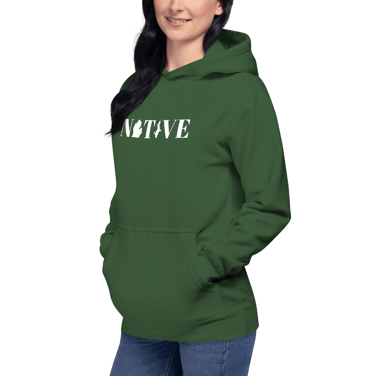 Michigan 'Native' Hoodie (White/Navy Didone Font) | Unisex Premium - Circumspice Michigan