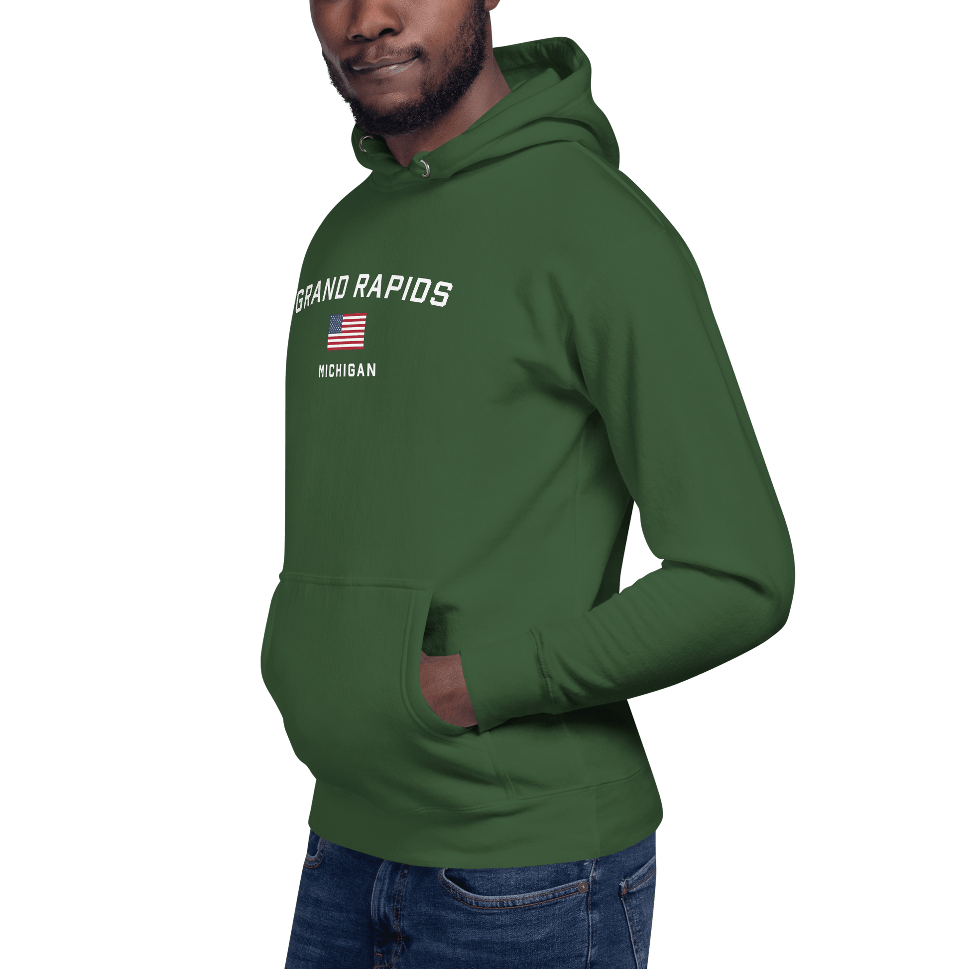 'Grand Rapids Michigan' Hoodie (w/ USA Flag) | Unisex Premium - Circumspice Michigan