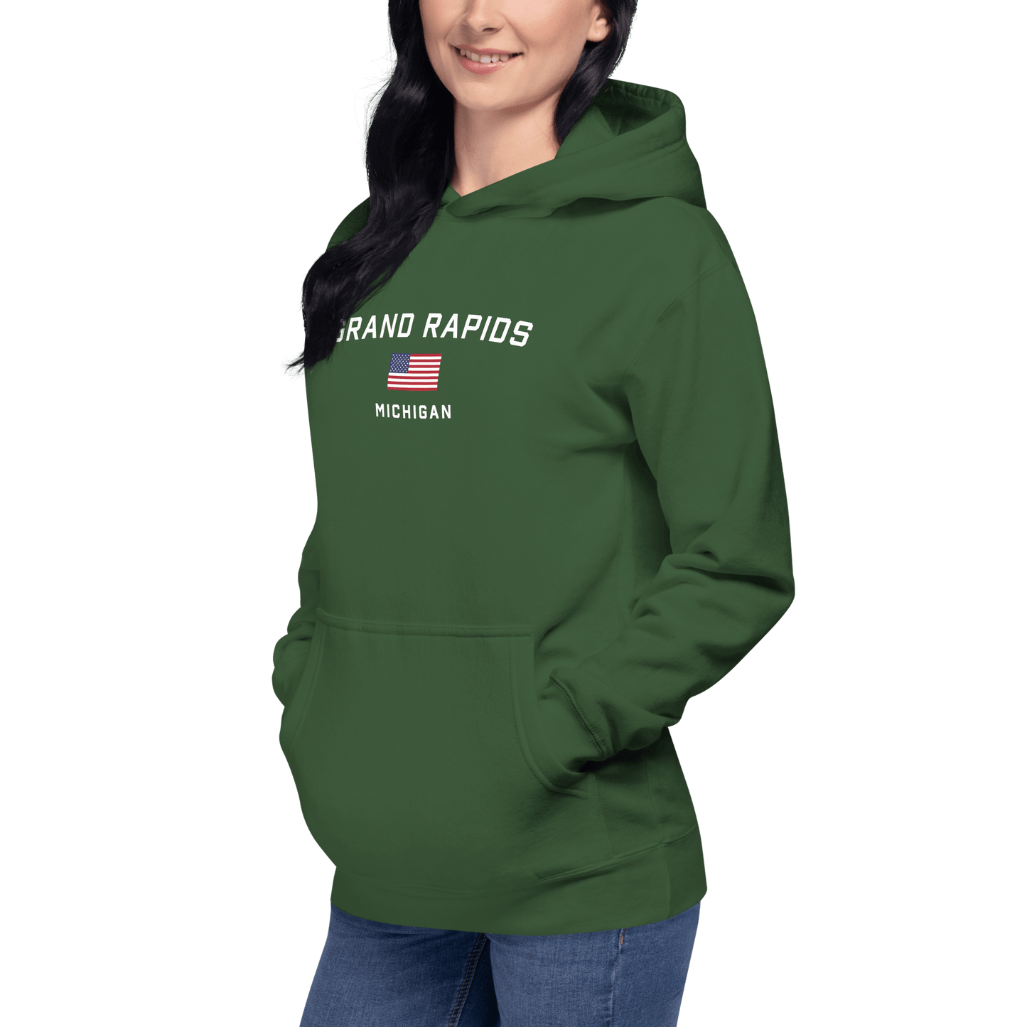 'Grand Rapids Michigan' Hoodie (w/ USA Flag) | Unisex Premium - Circumspice Michigan