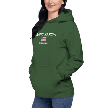 'Grand Rapids Michigan' Hoodie (w/ USA Flag) | Unisex Premium - Circumspice Michigan