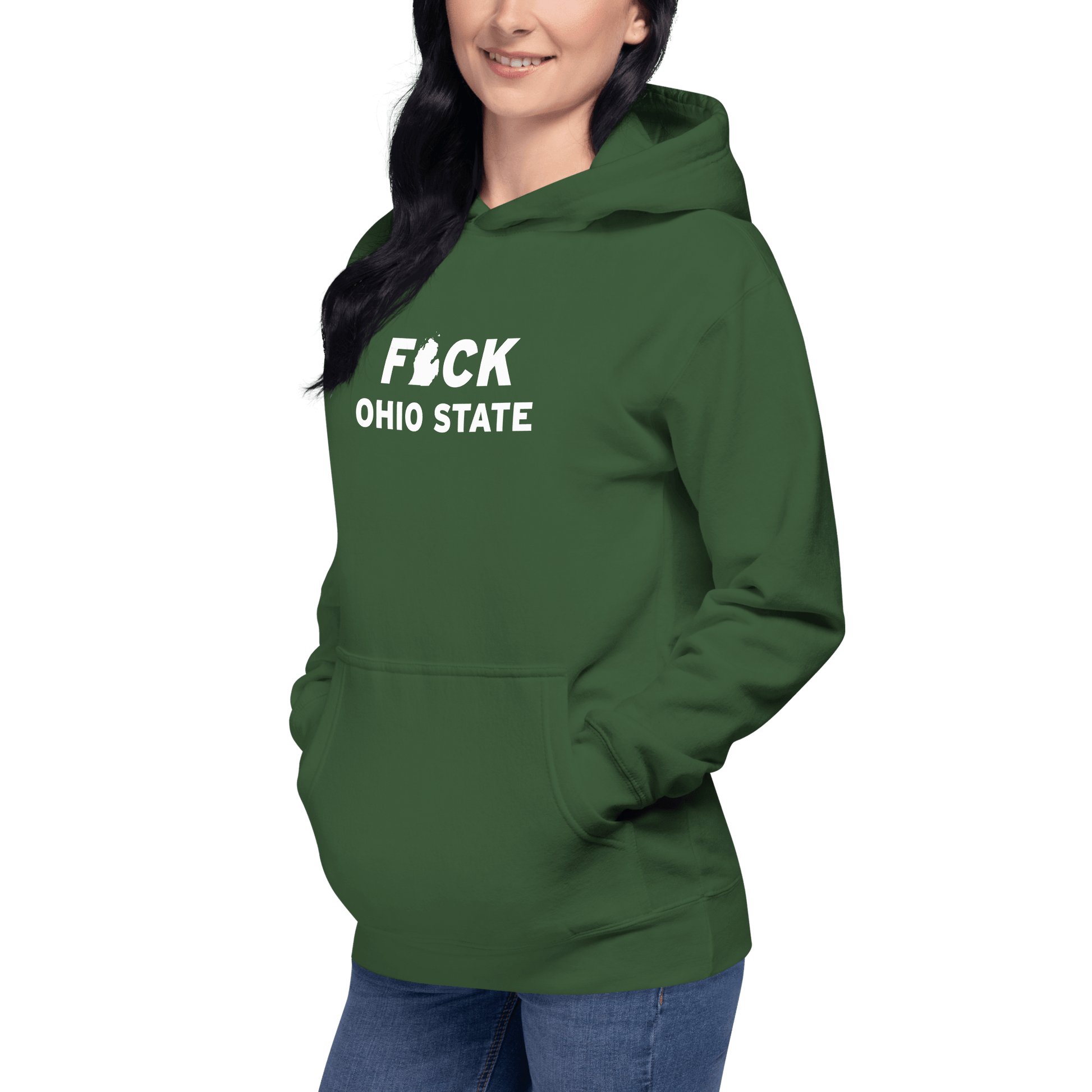 'F*ck Ohio State' Hoodie (White/Navy Type w/ Lower Peninsula Outline ) | Unisex Premium - Circumspice Michigan