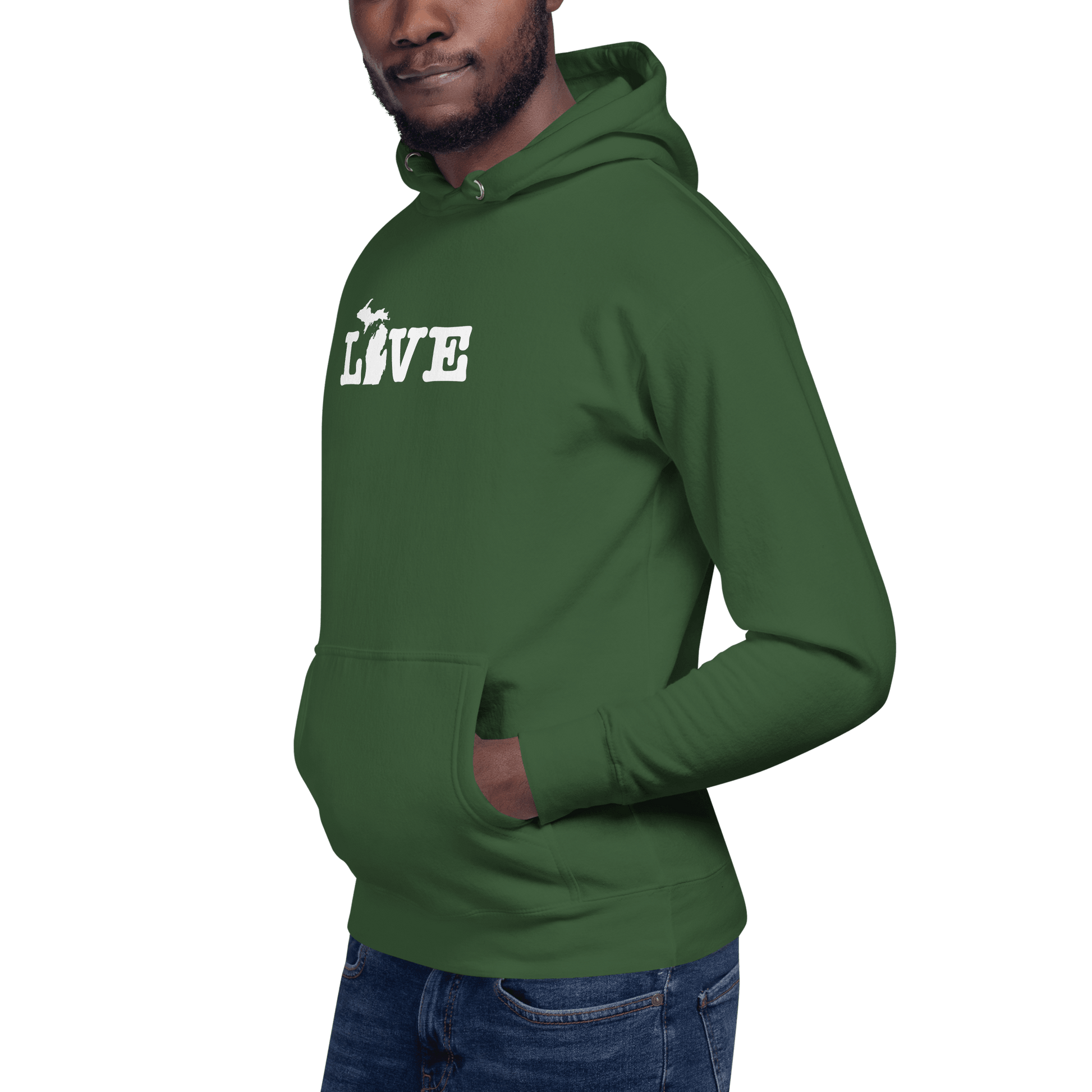 Michigan 'Love' Hoodie (Typewriter Font w/MI Outline) | Unisex Premium - Circumspice Michigan