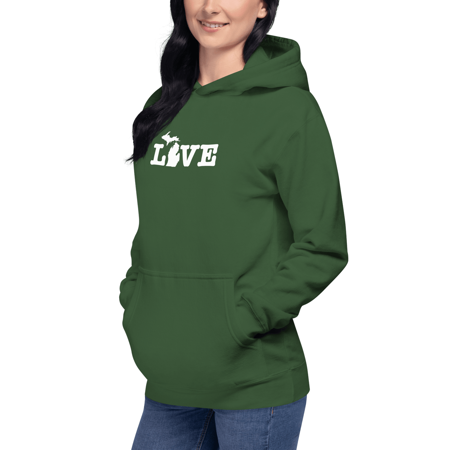 Michigan 'Love' Hoodie (Typewriter Font w/MI Outline) | Unisex Premium - Circumspice Michigan