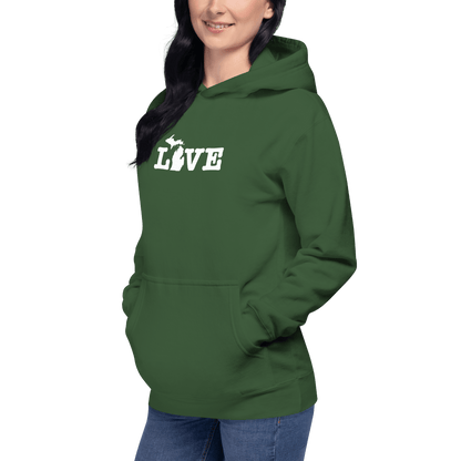 Michigan 'Love' Hoodie (Typewriter Font w/MI Outline) | Unisex Premium - Circumspice Michigan