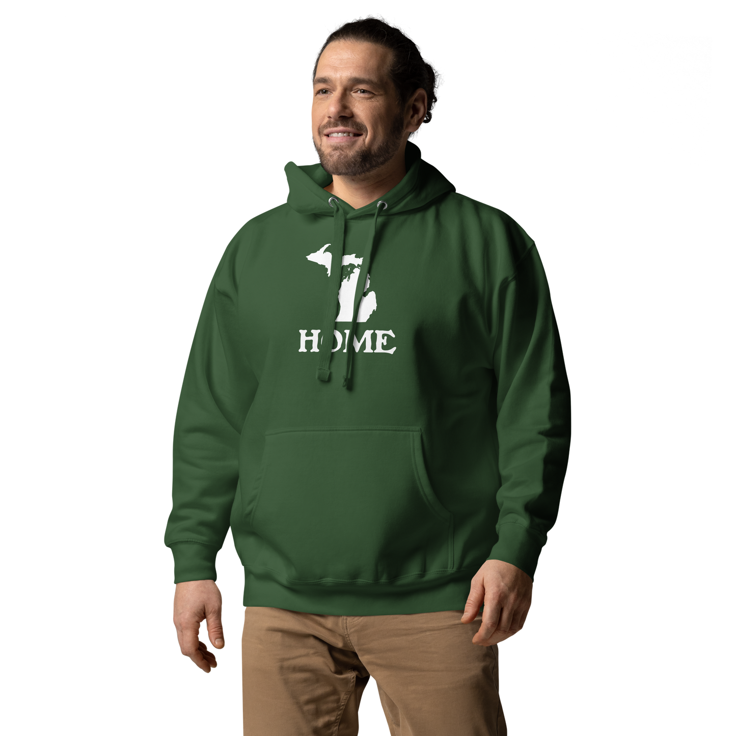 Michigan 'Home' Unisex Premium Hoodie (Woodcut Font w/ MI Outline)