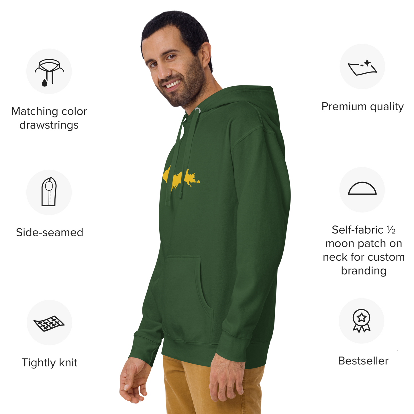 Upper Peninsula Hoodie (w/ Gold UP Outline) | Unisex Premium