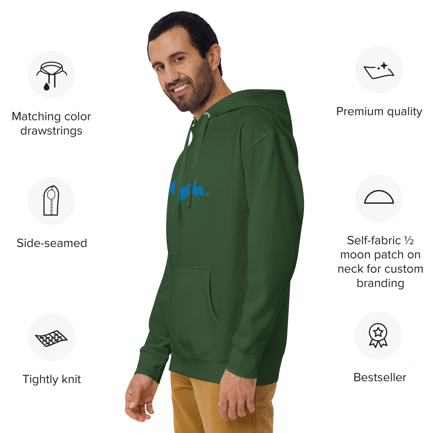 Michigan Upper Peninsula Hoodie (w/ Azure UP Outline) | Unisex Premium