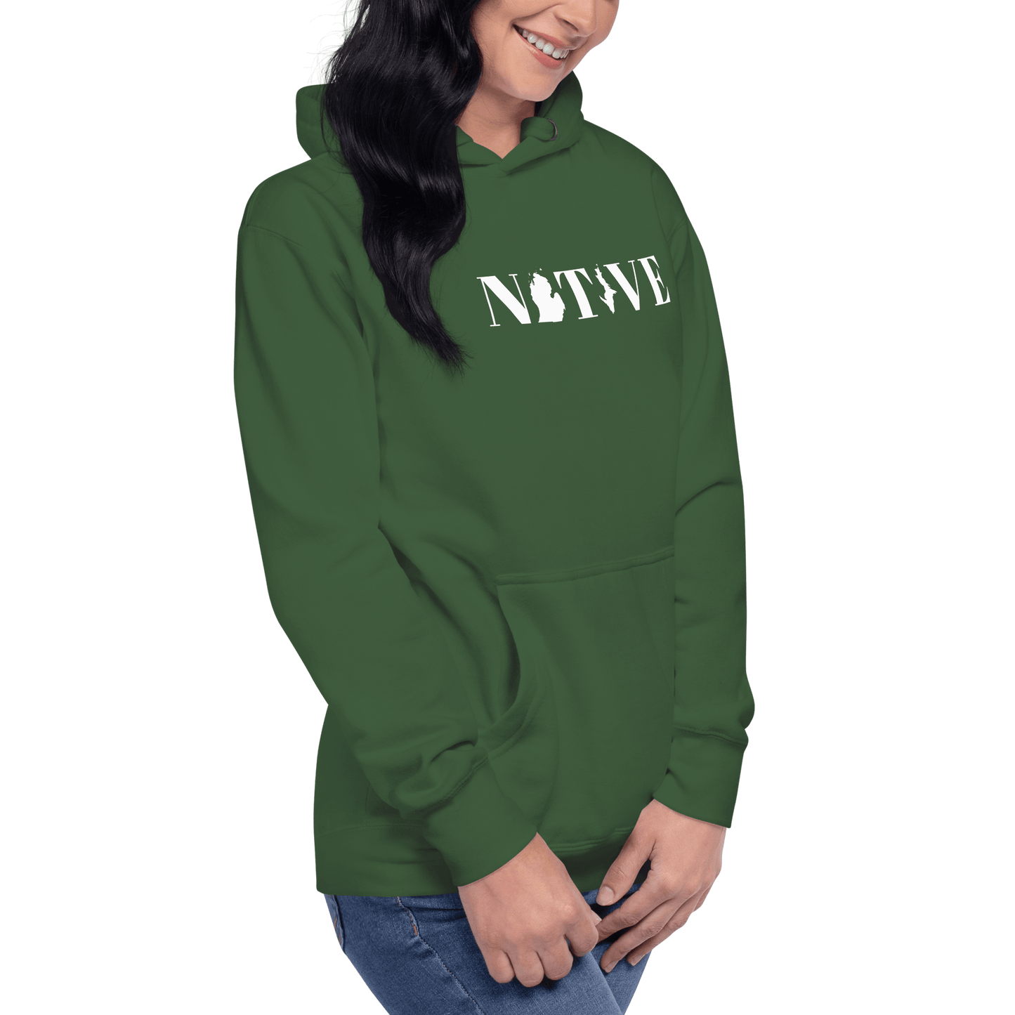 Michigan 'Native' Hoodie (White/Navy Didone Font) | Unisex Premium - Circumspice Michigan