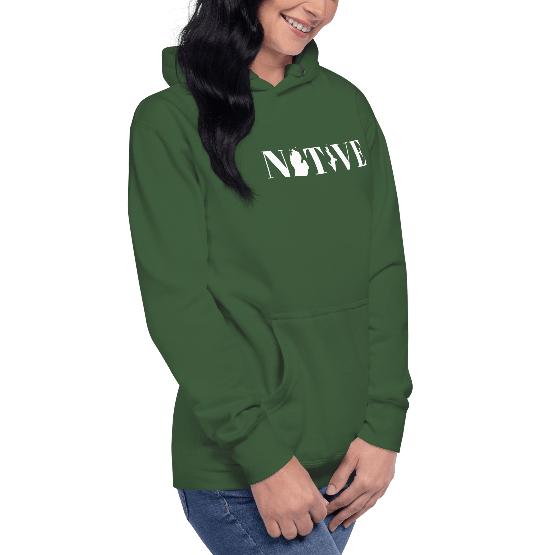 Michigan 'Native' Hoodie (White/Navy Didone Font) | Unisex Premium - Circumspice Michigan