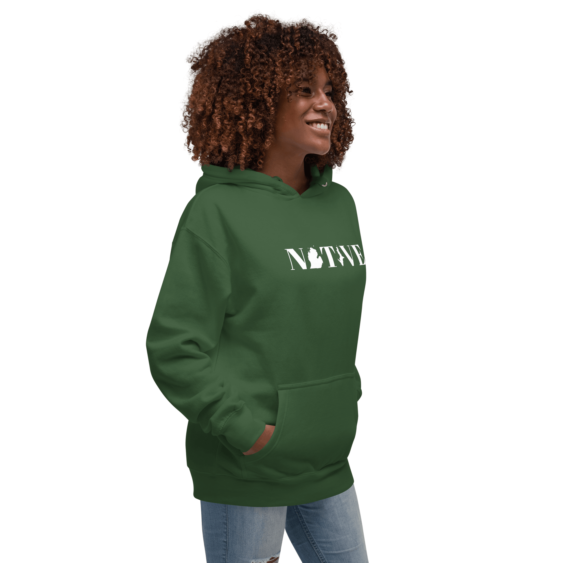 Michigan 'Native' Hoodie (White/Navy Didone Font) | Unisex Premium - Circumspice Michigan