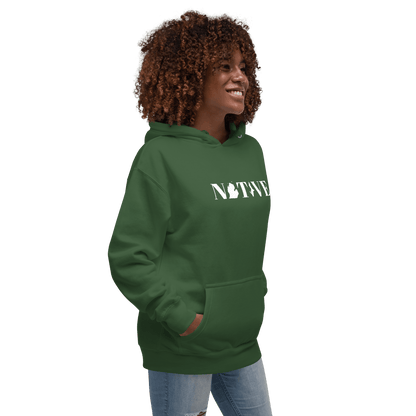 Michigan 'Native' Hoodie (White/Navy Didone Font) | Unisex Premium - Circumspice Michigan