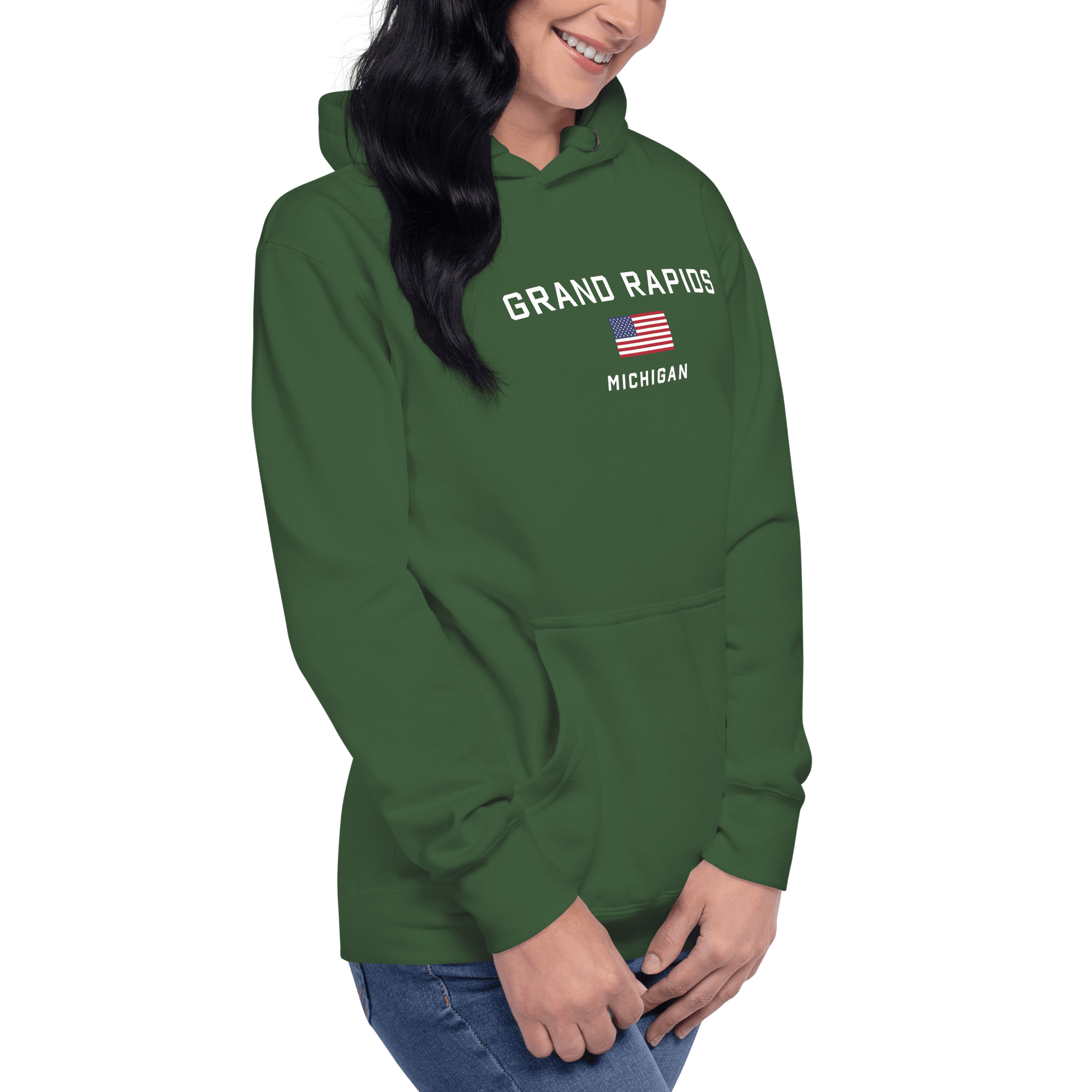 'Grand Rapids Michigan' Hoodie (w/ USA Flag) | Unisex Premium - Circumspice Michigan