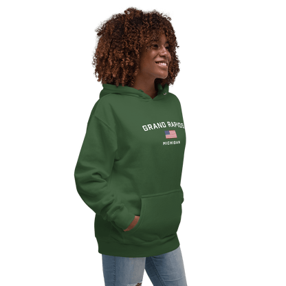 'Grand Rapids Michigan' Hoodie (w/ USA Flag) | Unisex Premium - Circumspice Michigan